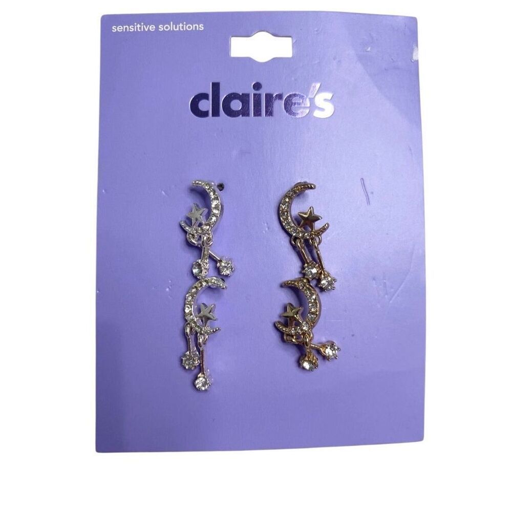 Claire’s Celestial Moon Star Dangle Earrings Rhinestone Sensitive Solutions